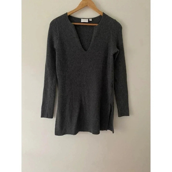 Anthropologie Sweater Women's XS Ett:twa Wool Blend Grey Ribbed V Neck Pullover - Picture 3 of 9